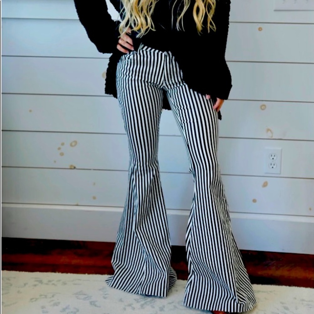 Black and white bell button jeans